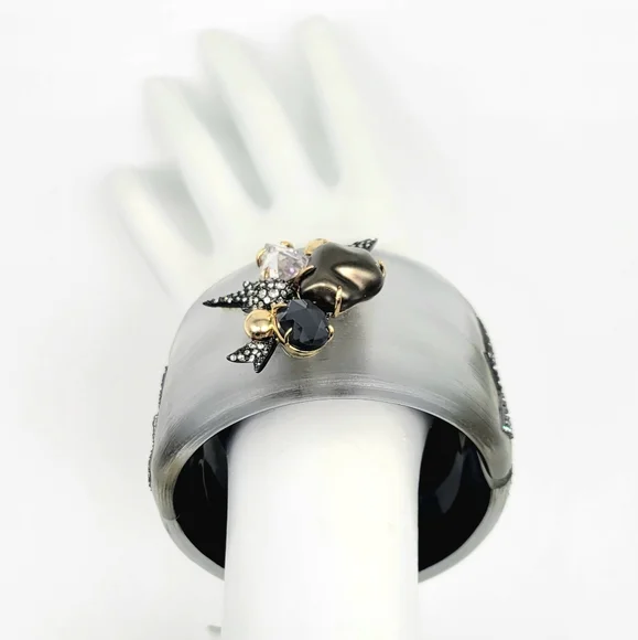 Alexis Bittar Silver Lucite Miss Havisham Statement Bangle Swarovski Crystals
